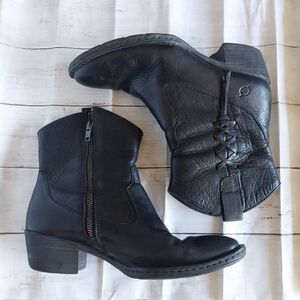Born Karin Leather Ankle Boots Womens 8.5 Black Western Booties